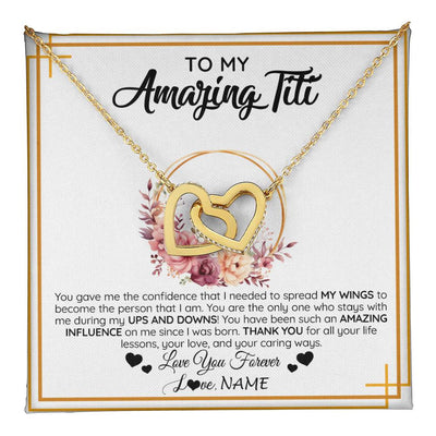 Interlocking Hearts Necklace 18K Yellow Gold Finish | 1 | Personalized To My Amazing Titi Necklace From Niece Nephew You Gave Me The Confidence Titi Birthday Mothers Day Christmas Customized Gift Box Message Card | teecentury