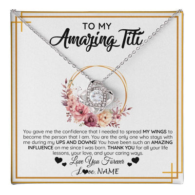 Love Knot Necklace 14K White Gold Finish | 1 | Personalized To My Amazing Titi Necklace From Niece Nephew You Gave Me The Confidence Titi Birthday Mothers Day Christmas Customized Gift Box Message Card | teecentury