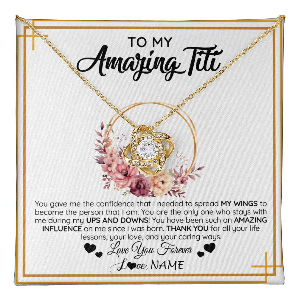 Love Knot Necklace 18K Yellow Gold Finish | 1 | Personalized To My Amazing Titi Necklace From Niece Nephew You Gave Me The Confidence Titi Birthday Mothers Day Christmas Customized Gift Box Message Card | teecentury