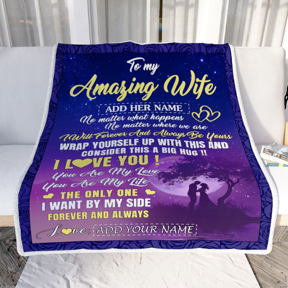 Personalized To My Amazing Wife Blanket Big Hug For Husband Birthday Gifts Anniversary Romantic Valentines Day For Her Christmas Customized Fleece Blanket | teecentury