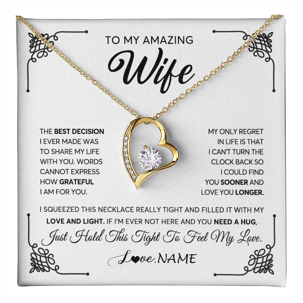 Forever Love Necklace 18K Yellow Gold Finish | 1 | Personalized To My Amazing Wife Necklace From Husband The Best Decision I Ever Made Wife Valentines Day Birthday Christmas Customized Gift Box Message Card | teecentury