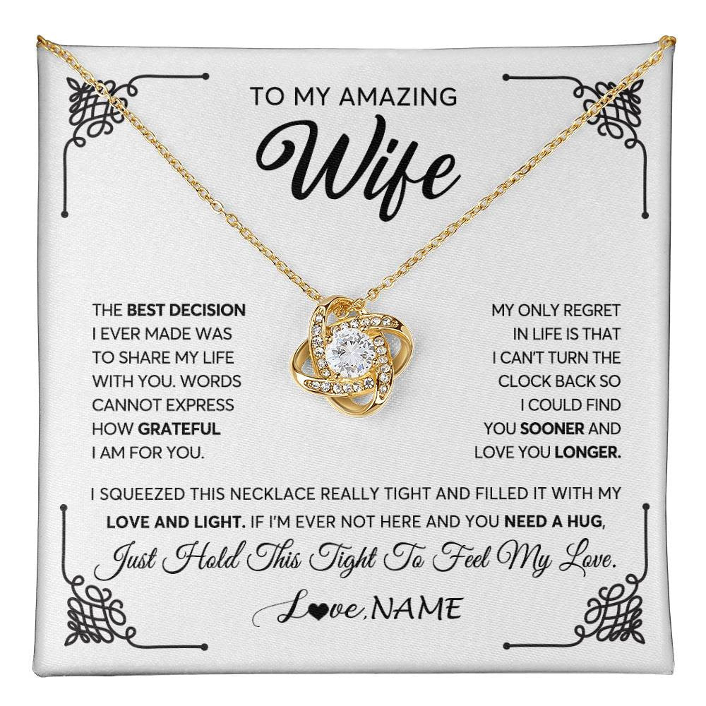 Love Knot Necklace 18K Yellow Gold Finish | 1 | Personalized To My Amazing Wife Necklace From Husband The Best Decision I Ever Made Wife Valentines Day Birthday Christmas Customized Gift Box Message Card | teecentury