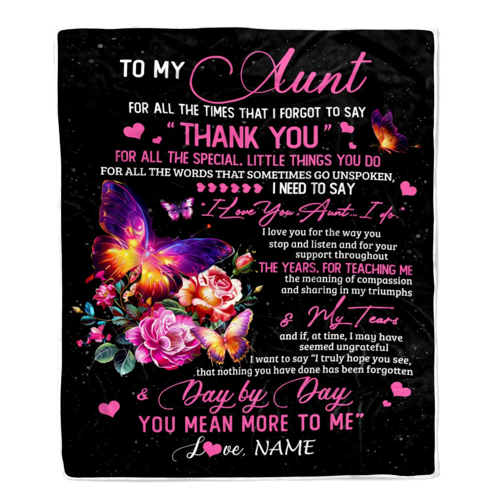 Personalized To My Aunt Blanket From Daughter Son Flower Butterfly Thank You For All The Special Aunt Birthday Mothers Day Customized Fleece Throw Blanket Blanket | Teecentury.com