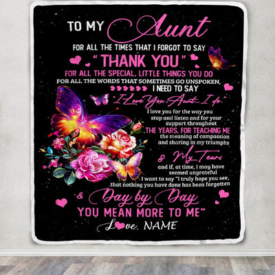 Personalized To My Aunt Blanket From Daughter Son Flower Butterfly Thank You For All The Special Aunt Birthday Mothers Day Customized Fleece Throw Blanket Blanket | Teecentury.com