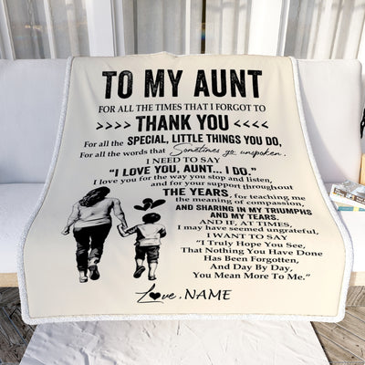 Personalized To My Aunt Blanket From Nephew For All The Times That I Forgot To Thank You Aunt Birthday Mothers Day Christmas Customized Fleece Blanket | teecentury