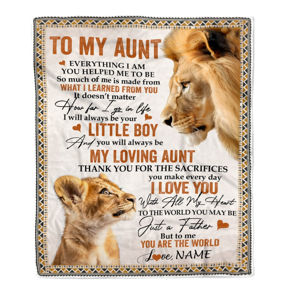Personalized To My Aunt Blanket From Nephew Lion My Loving Father I Love You Aunt Mother's Day Birthday Thanksgiving Christmas Customized Fleece Blanket | teecentury