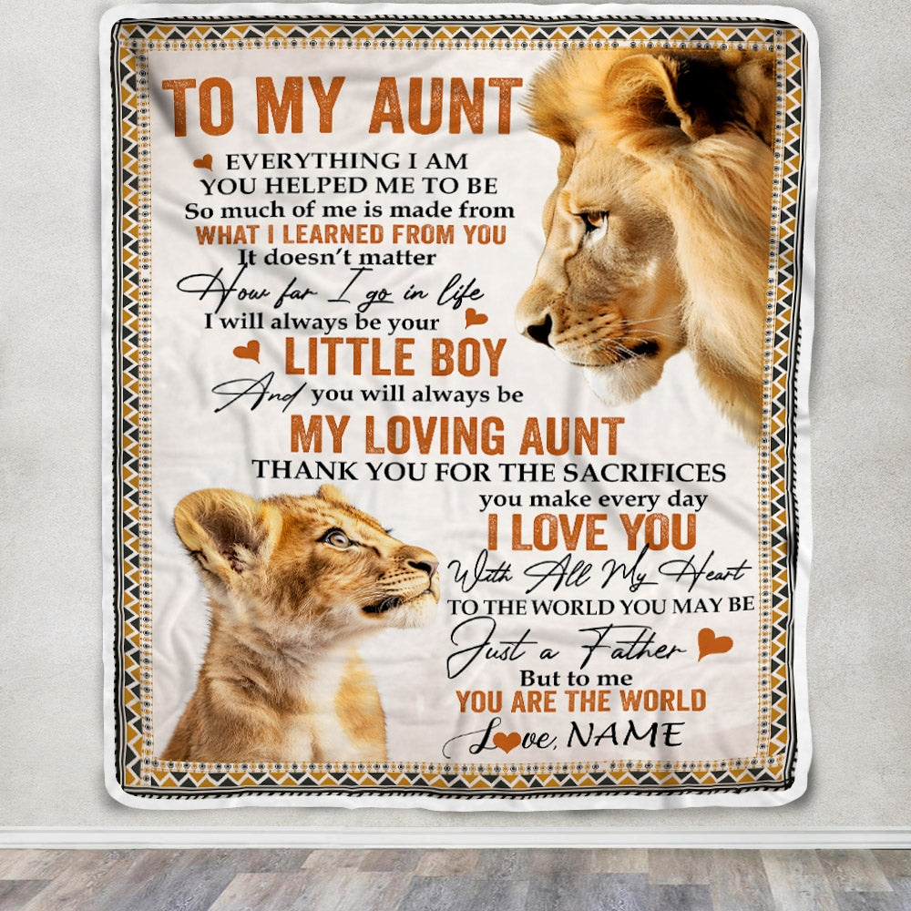 Personalized To My Aunt Blanket From Nephew Lion My Loving Father I Love You Aunt Mother's Day Birthday Thanksgiving Christmas Customized Fleece Blanket | teecentury