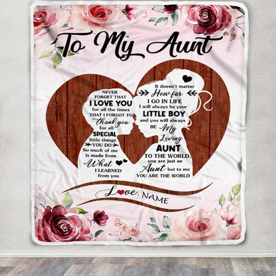 Personalized To My Aunt Blanket From Nephew Never Forget I Love You Heart Flower Aunt Birthday Mothers Day Christmas Customized Bed Fleece Throw Blanket | teecentury