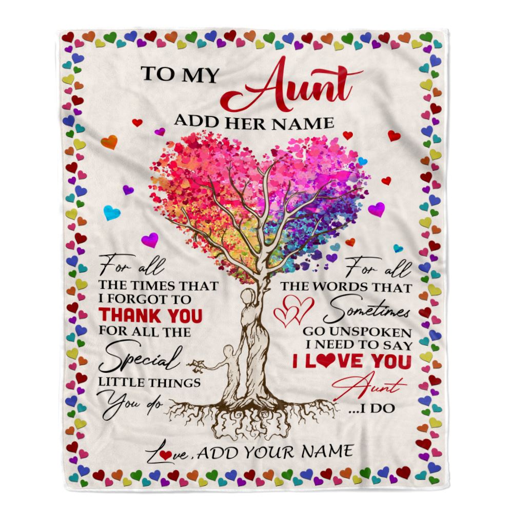 Personalized To My Aunt Blanket From Niece Nephew Colorful Tree Thank You For All Aunt Mothers Day Birthday Gifts Christmas Customized Fleece Throw Blanket | teecentury