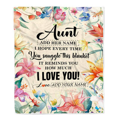 Personalized To My Aunt Blanket From Niece Nephew Floral I Love You Great Aunt Birthday Gifts Mothers Day Christmas Customized Fleece Throw Blanket | teecentury