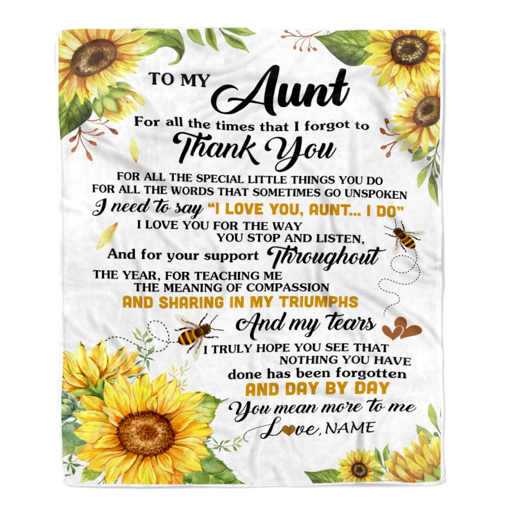 Personalized To My Aunt Blanket From Niece Nephew Sunflower Thank You I Love You Aunt Birthday Mothers Day Christmas Customized Gift Fleece Blanket | teecentury