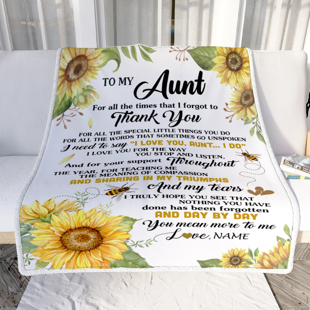Personalized To My Aunt Blanket From Niece Nephew Sunflower Thank You I Love You Aunt Birthday Mothers Day Christmas Customized Gift Fleece Blanket | teecentury