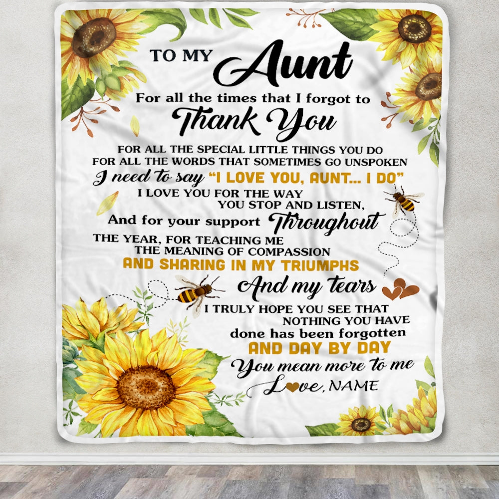 Personalized To My Aunt Blanket From Niece Nephew Sunflower Thank You I Love You Aunt Birthday Mothers Day Christmas Customized Gift Fleece Blanket | teecentury