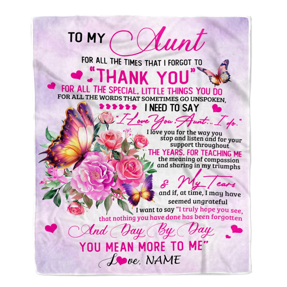 Personalized To My Aunt Blanket From Niece Nephew Wood Floral Butterfly Thank You I Love You Aunt Birthday Mothers Day Christmas Customized Bed Fleece Blanket | teecentury