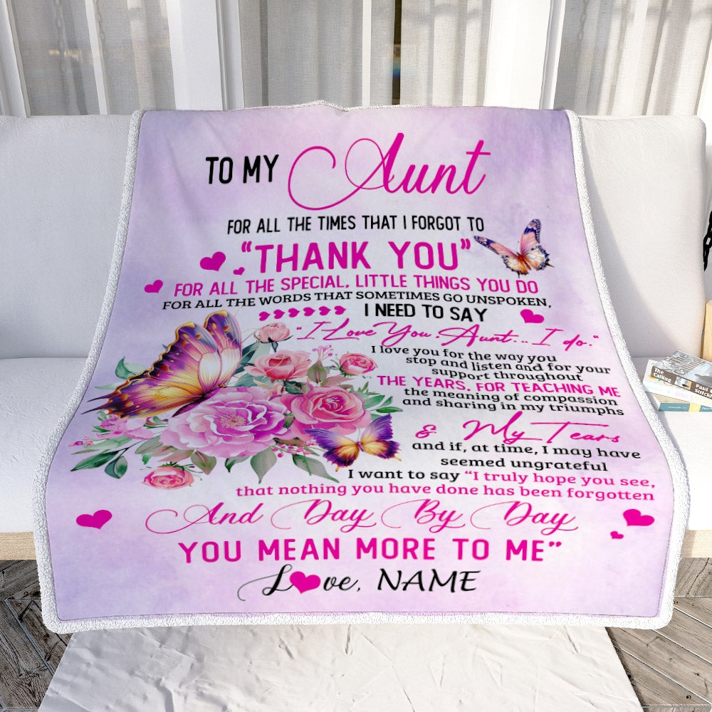 Personalized To My Aunt Blanket From Niece Nephew Wood Floral Butterfly Thank You I Love You Aunt Birthday Mothers Day Christmas Customized Bed Fleece Blanket | teecentury
