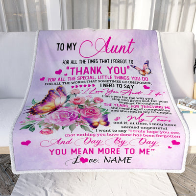 Personalized To My Aunt Blanket From Niece Nephew Wood Floral Butterfly Thank You I Love You Aunt Birthday Mothers Day Christmas Customized Bed Fleece Blanket | teecentury
