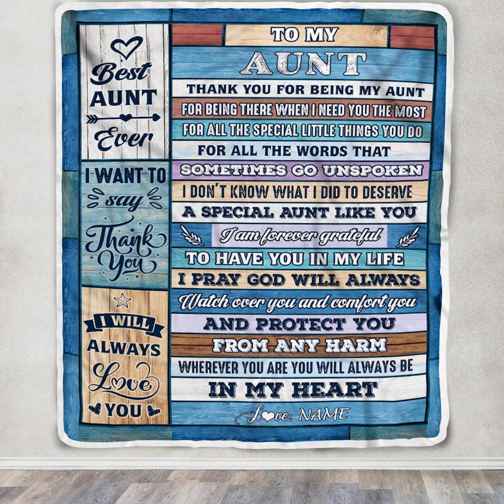 Personalized To My Aunt Blanket From Niece Nephew Wood Thank You For Being My Aunt Gift Birthday Mothers Day Thanksgiving Christmas Customized Fleece Blanket | teecentury