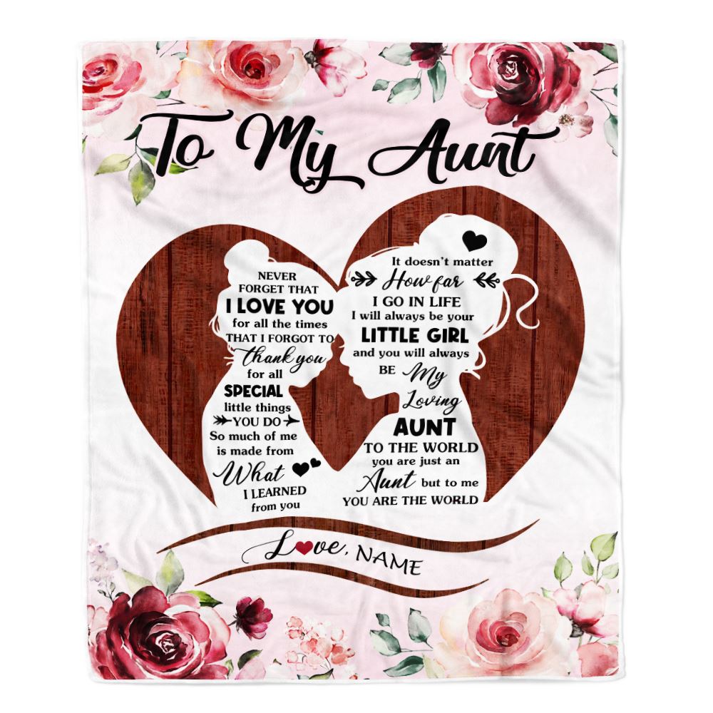 Personalized To My Aunt Blanket From Niece Never Forget I Love You Heart Flower AuntBirthday Mothers Day Christmas Customized Bed Fleece Throw Blanket | teecentury