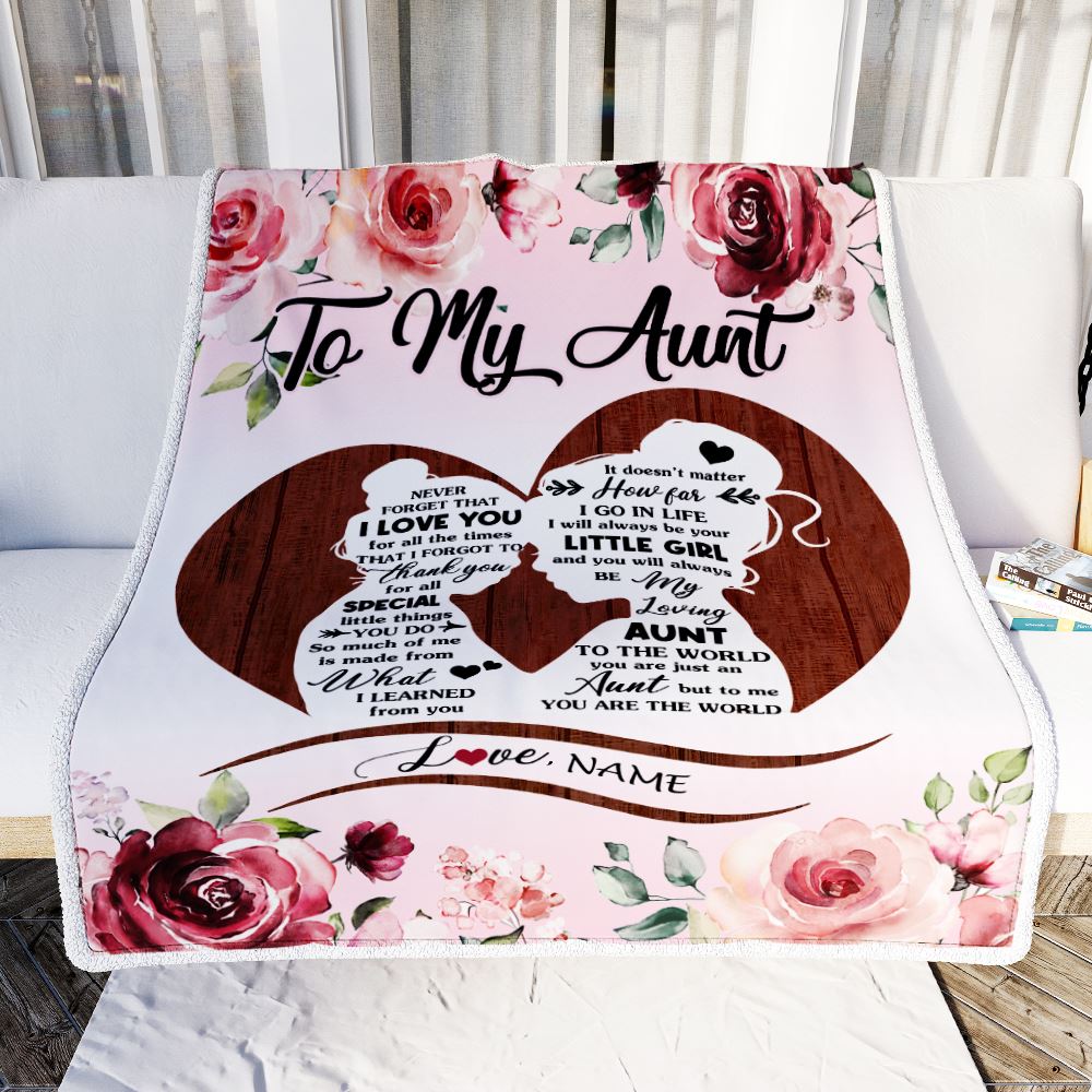 Personalized To My Aunt Blanket From Niece Never Forget I Love You Heart Flower AuntBirthday Mothers Day Christmas Customized Bed Fleece Throw Blanket | teecentury