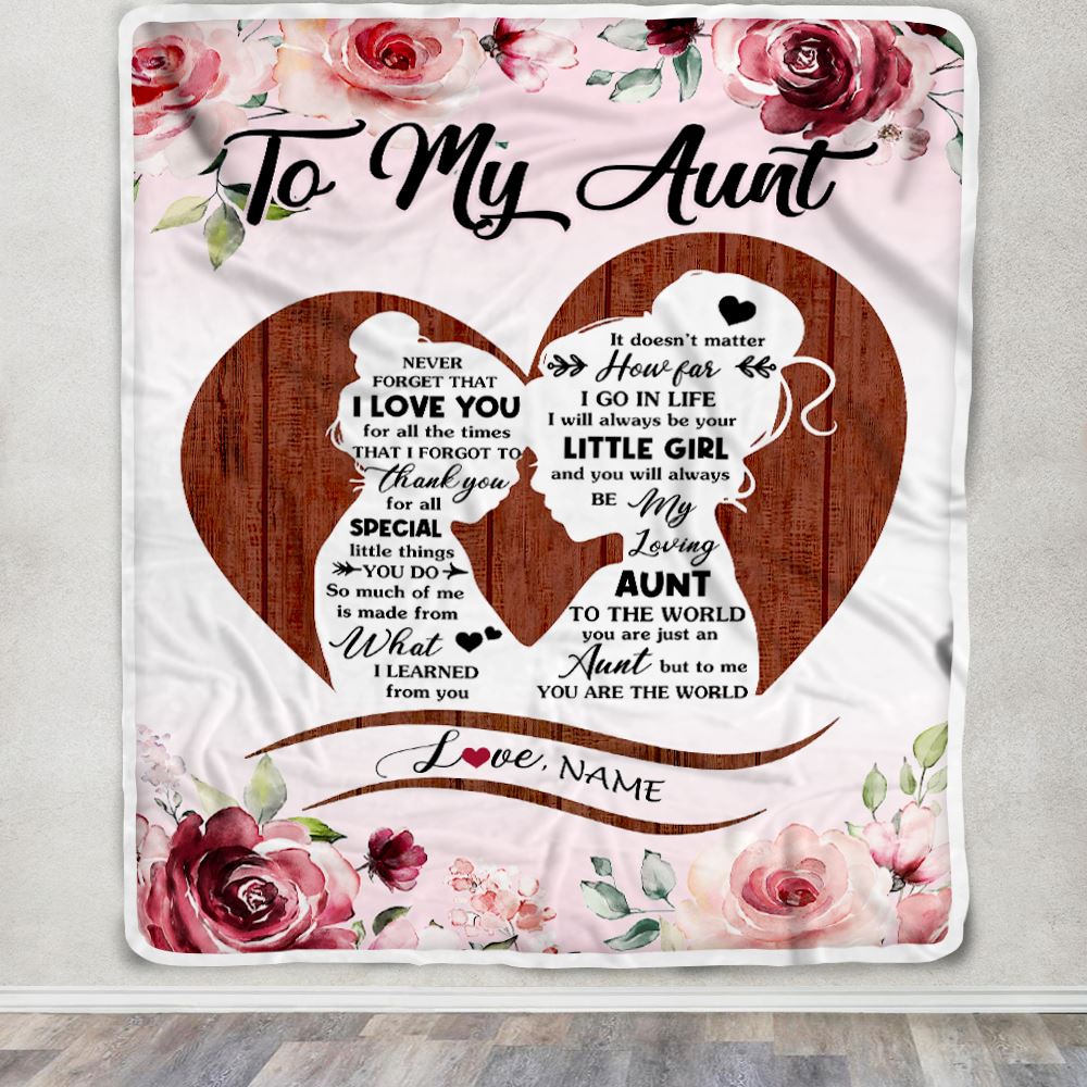 Personalized To My Aunt Blanket From Niece Never Forget I Love You Heart Flower AuntBirthday Mothers Day Christmas Customized Bed Fleece Throw Blanket | teecentury