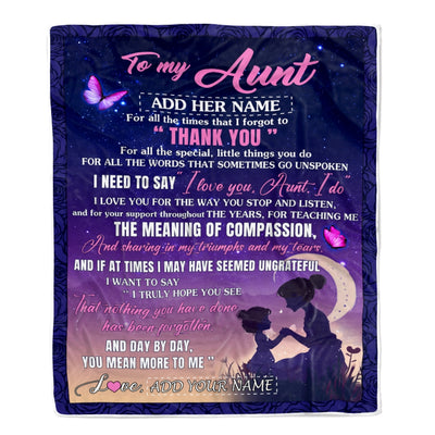 Personalized To My Aunt Blanket From Niece Night Sky Thank You Love You Aunt Birthday Gifts Mothers Day Christmas Customized Fleece Throw Blanket | teecentury