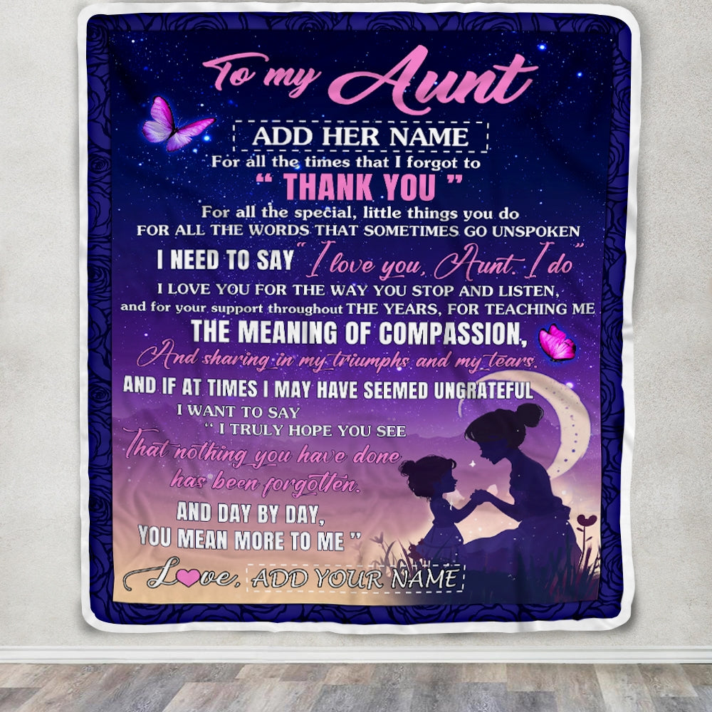 Personalized To My Aunt Blanket From Niece Night Sky Thank You Love You Aunt Birthday Gifts Mothers Day Christmas Customized Fleece Throw Blanket | teecentury