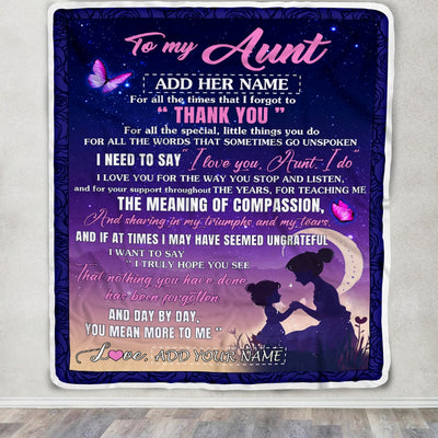 Personalized To My Aunt Blanket From Niece Night Sky Thank You Love You Aunt Birthday Gifts Mothers Day Christmas Customized Fleece Throw Blanket | teecentury