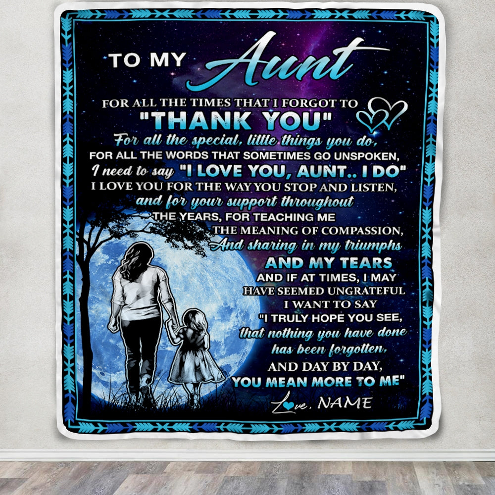 Personalized To My Aunt Blanket From Niece Thank You Day By Day Aunt Birthday Mothers Day Thanksgiving Christmas Customized Bed Fleece Blanket | teecentury
