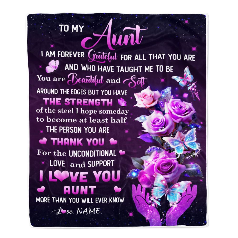 Personalized To My Aunt Blanket From Niece Thank You For Love Butterfly Aunt Birthday Mothers Day Thanksgiving Christmas Customized Gift Fleece Throw Blanket | teecentury