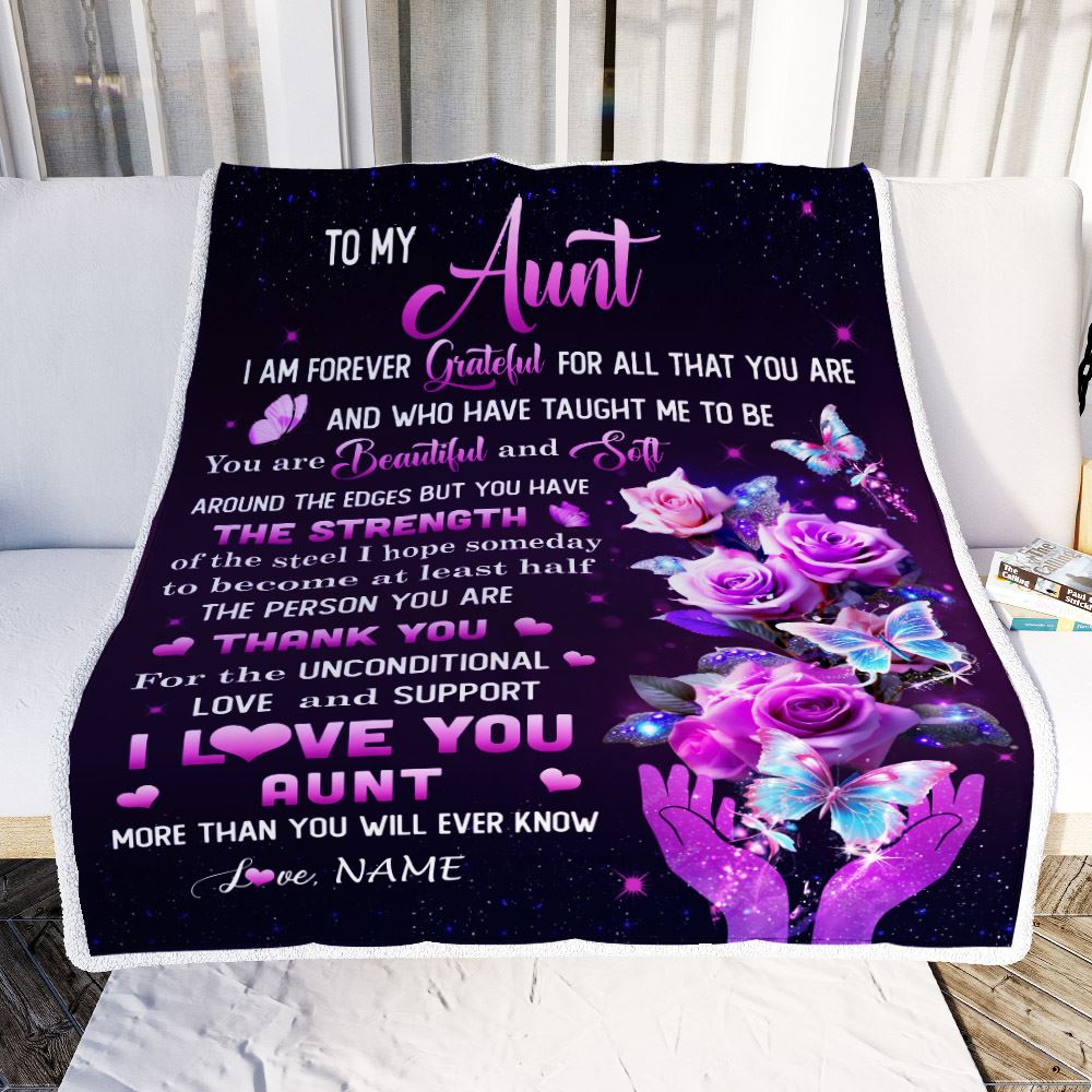 Personalized To My Aunt Blanket From Niece Thank You For Love Butterfly Aunt Birthday Mothers Day Thanksgiving Christmas Customized Gift Fleece Throw Blanket | teecentury