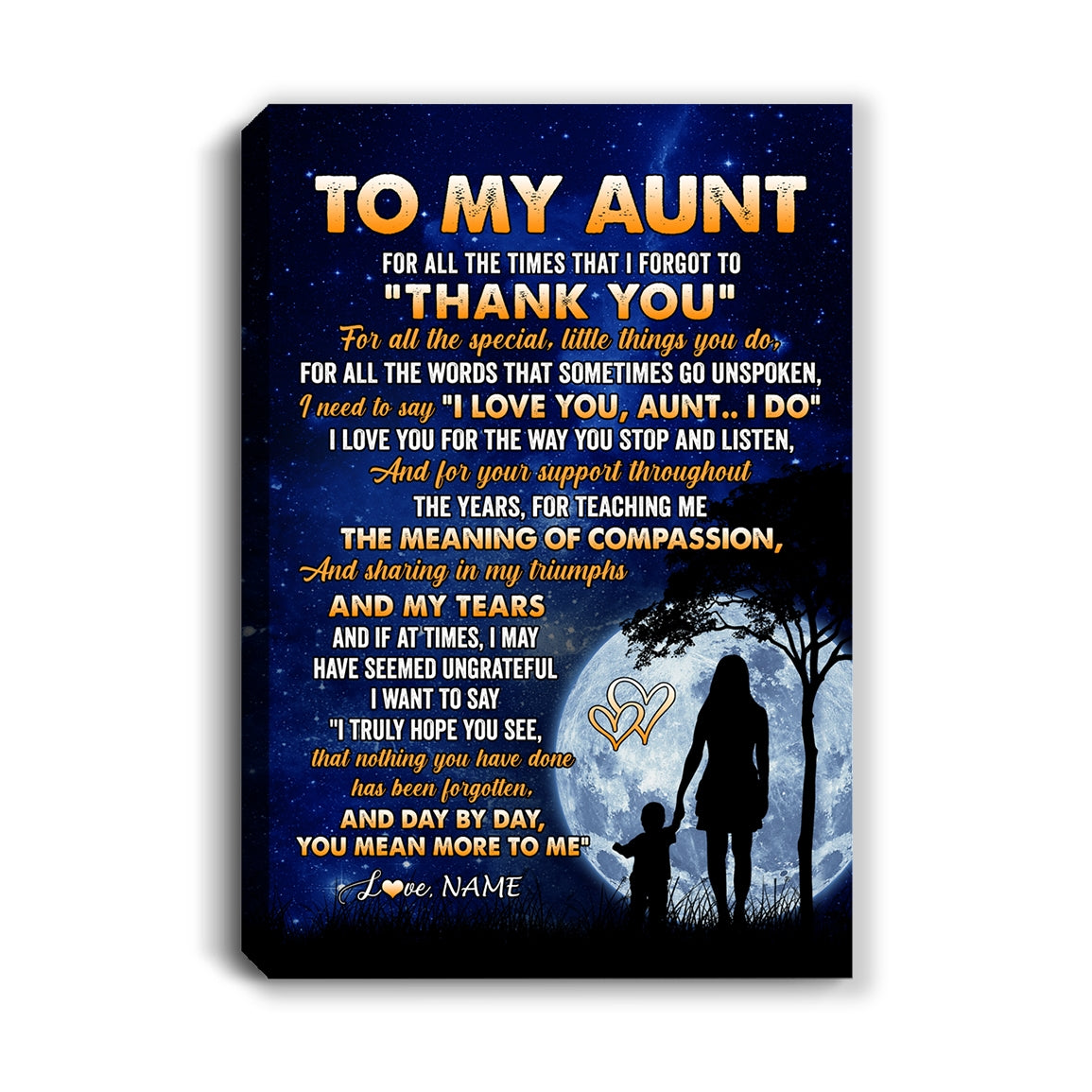 Personalized To My Aunt Canvas From Nephew Niece Thank You Grateful Love Aunt Birthday Gifts Mothers Day Thanksgiving Christmas Custom Wall Art Print Framed Canvas | teecentury