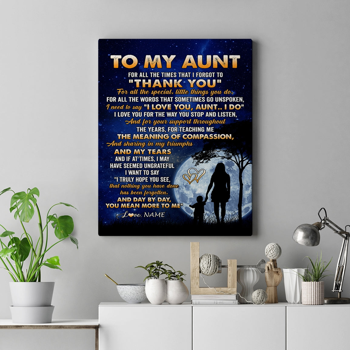 Personalized To My Aunt Canvas From Nephew Niece Thank You Grateful Love Aunt Birthday Gifts Mothers Day Thanksgiving Christmas Custom Wall Art Print Framed Canvas | teecentury