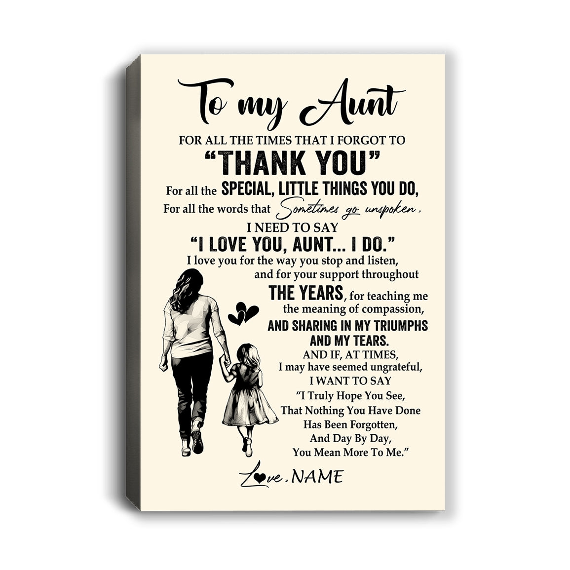 Personalized To My Aunt Canvas From Niece For All The Times That I Forgot To Thank You Aunt Birthday Mothers Day Christmas Custom Wall Art Print Framed Canvas | teecentury