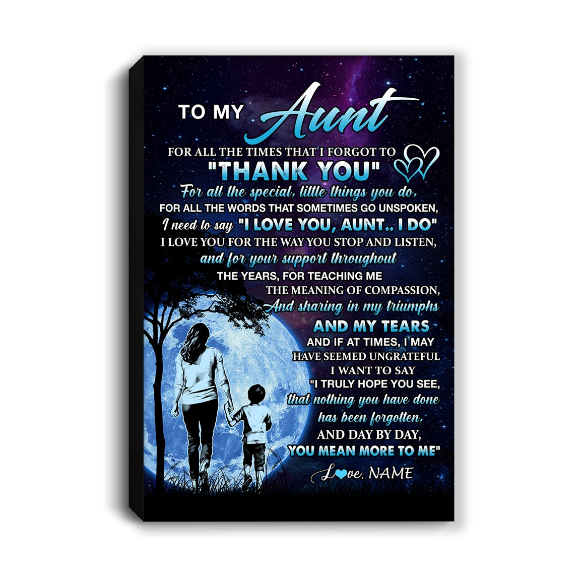 Personalized To My Aunt Canvas From Niece Thank You Day By Day Aunt Birthday Mothers Day Thanksgiving Christmas Custom Wall Art Print Framed Canvas | teecentury