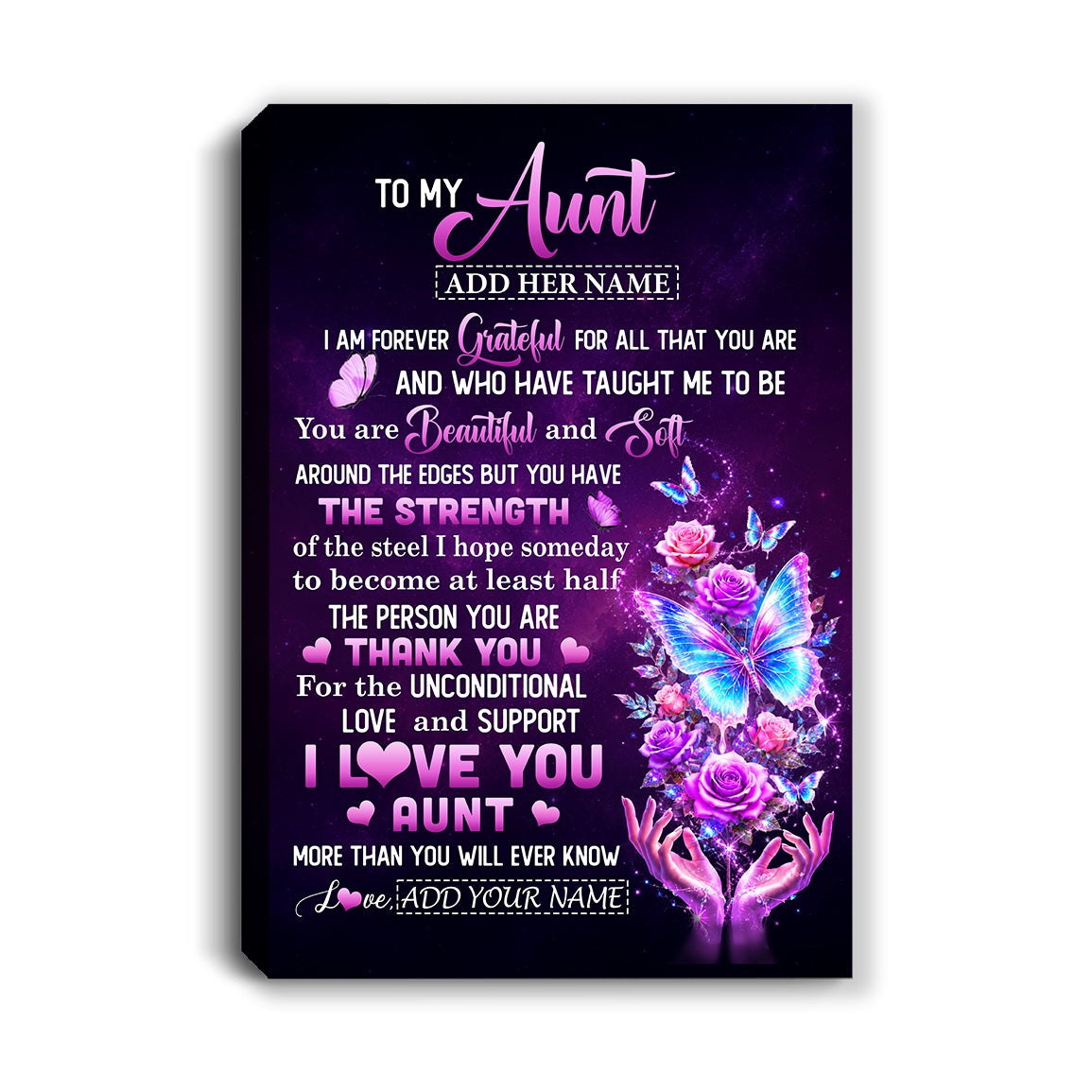 Personalized To My Aunt Canvas From Niece Thank You For Love Butterfly Aunt Birthday Gifts Mothers Day Thanksgiving Christmas Custom Wall Art Framed Canvas | teecentury