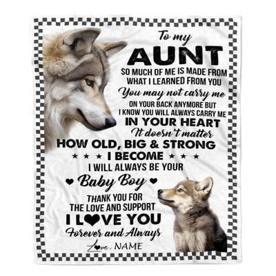 Personalized To My Aunt From Nephew Blanket Wolf Always Be Your Little Boy Aunt Mothers Day Birthday Christmas Gift Customized Fleece Throw Blanket | teecentury