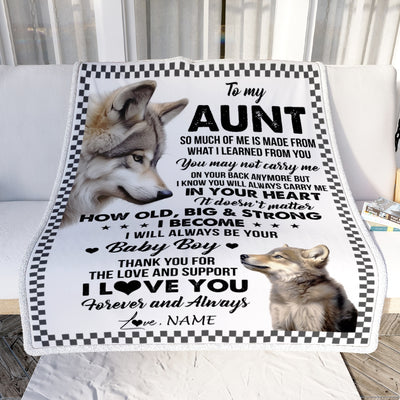 Personalized To My Aunt From Nephew Blanket Wolf Always Be Your Little Boy Aunt Mothers Day Birthday Christmas Gift Customized Fleece Throw Blanket | teecentury