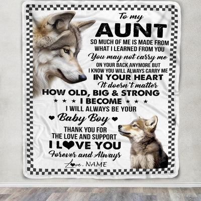 Personalized To My Aunt From Nephew Blanket Wolf Always Be Your Little Boy Aunt Mothers Day Birthday Christmas Gift Customized Fleece Throw Blanket | teecentury