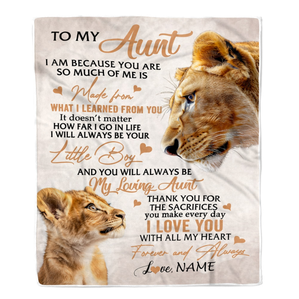 Personalized To My Aunt From Nephew Lion I Love You With All My Heart Aunt Birthday Mothers Day Christmas Customized Fleece Throw Blanket Mockup | teecentury