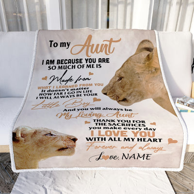 Personalized To My Aunt From Nephew Lion I Love You With All My Heart Aunt Birthday Mothers Day Christmas Customized Fleece Throw Blanket Mockup | teecentury