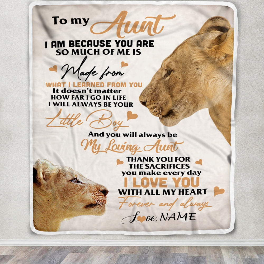 Personalized To My Aunt From Nephew Lion I Love You With All My Heart Aunt Birthday Mothers Day Christmas Customized Fleece Throw Blanket Mockup | teecentury