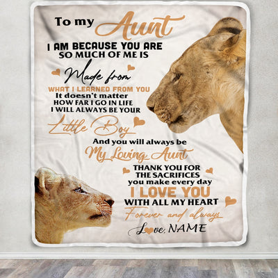 Personalized To My Aunt From Nephew Lion I Love You With All My Heart Aunt Birthday Mothers Day Christmas Customized Fleece Throw Blanket Mockup | teecentury