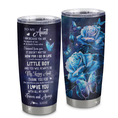 Personalized To My Aunt From Nephew Stainless Steel Tumbler Cup Butterfly Always Be Your Little Boy Aunt Mothers Day Birthday Christmas Travel Mug | teecentury