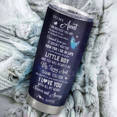 Personalized To My Aunt From Nephew Stainless Steel Tumbler Cup Butterfly Always Be Your Little Boy Aunt Mothers Day Birthday Christmas Travel Mug | teecentury