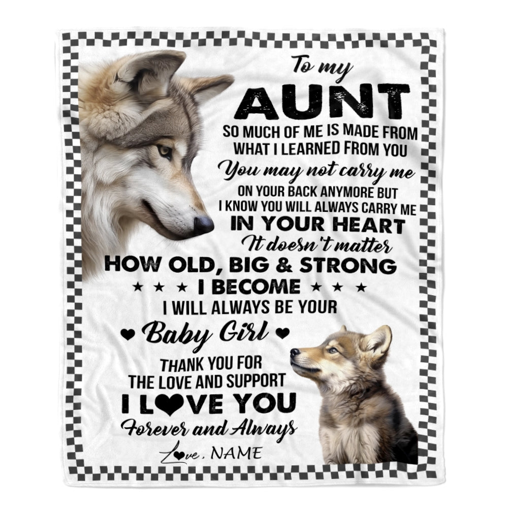 Personalized To My Aunt From Niece Blanket Wolf Always Be Your Little Girl Aunt Mothers Day Birthday Christmas Gift Customized Fleece Throw Blanket | teecentury