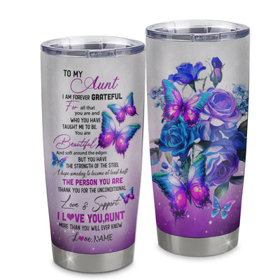 Personalized To My Aunt From Niece Nephew Stainless Steel Tumbler Cup Butterfly I Am Forever Grateful Aunt Mothers Day Birthday Christmas Travel Mug | teecentury