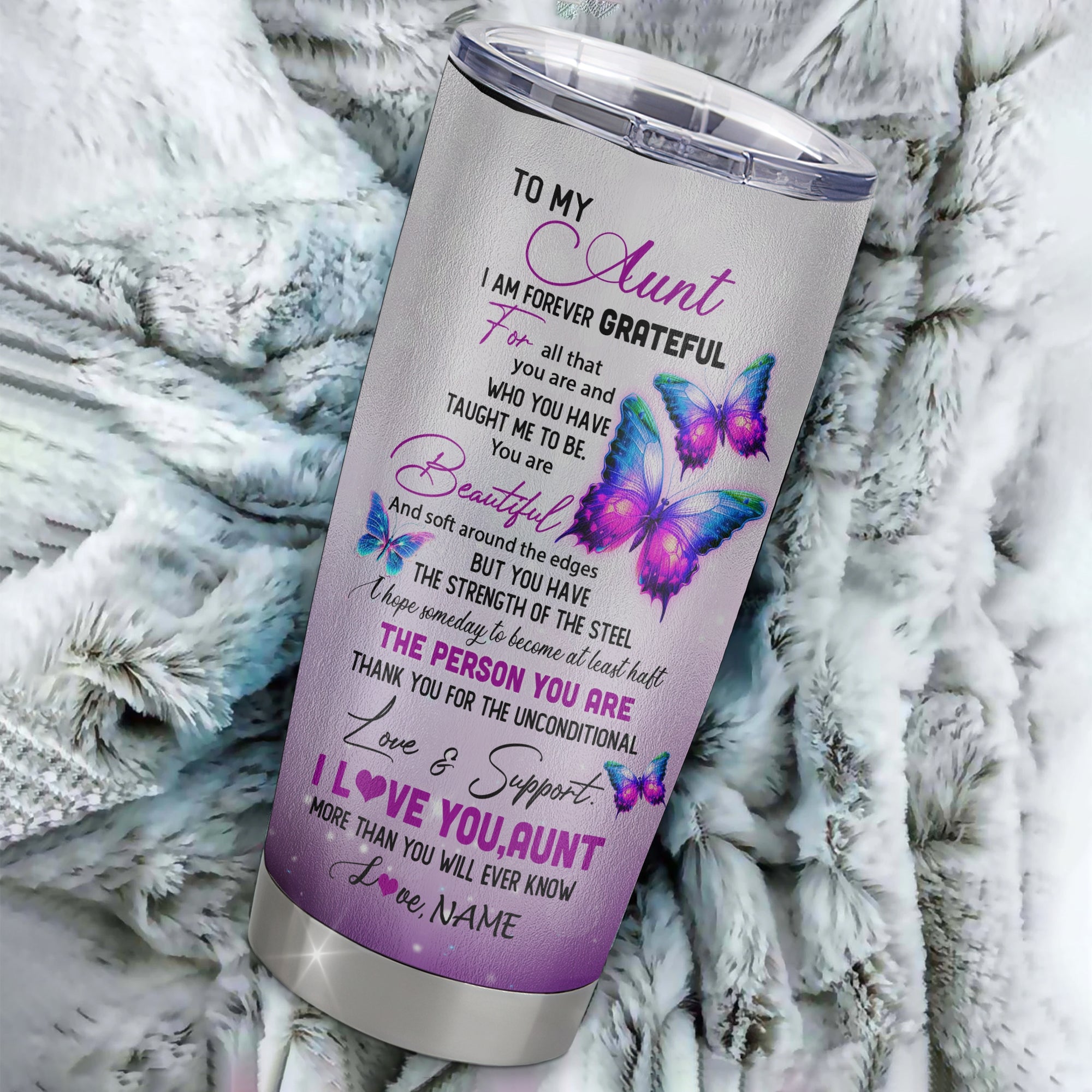 Personalized To My Aunt From Niece Nephew Stainless Steel Tumbler Cup Butterfly I Am Forever Grateful Aunt Mothers Day Birthday Christmas Travel Mug | teecentury