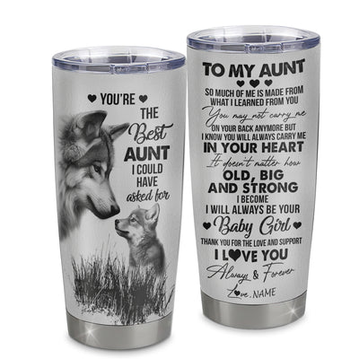 Personalized To My Aunt From Niece Stainless Steel Tumbler Cup Wolf Always Be Your Little Girl Aunt Mothers Day Birthday Christmas Travel Mug | teecentury