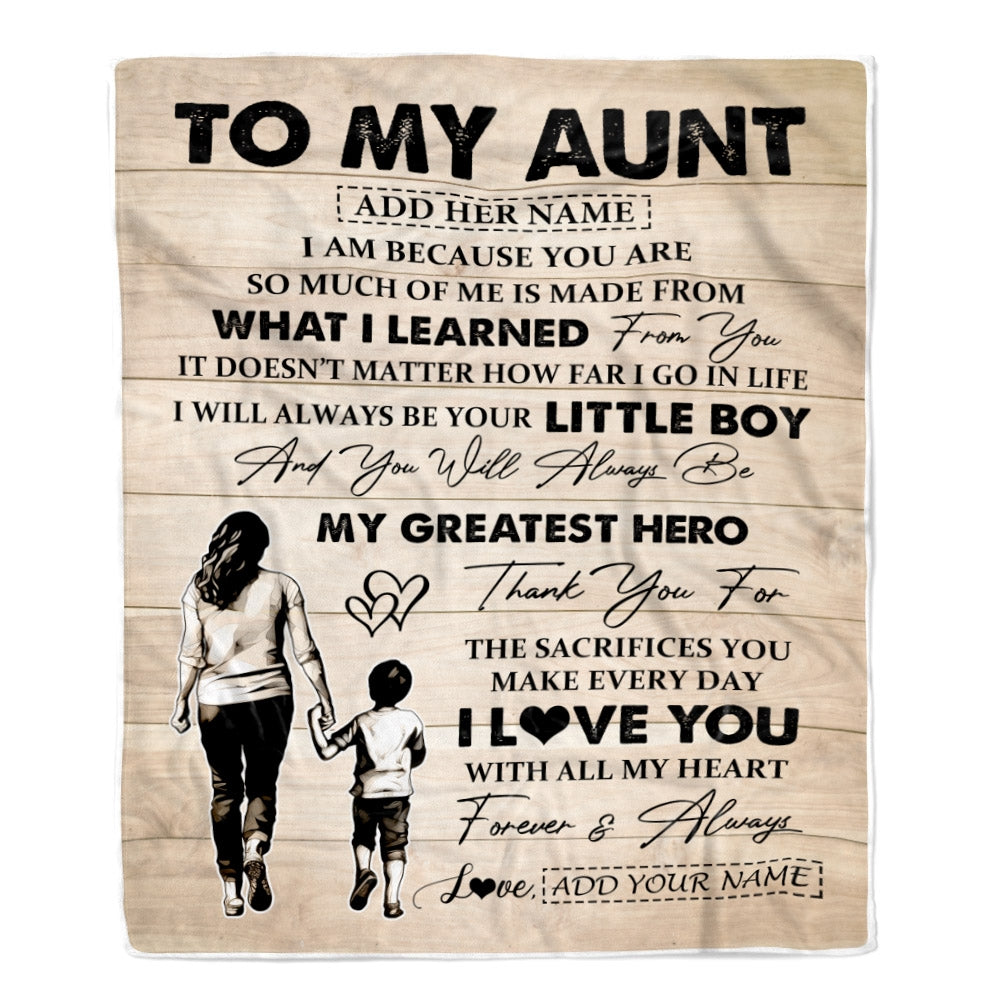 Personalized To My Aunt Gifts Blanket From Nephew Thank You My Hero Aunt Birthday Gift Mothers Day Thanksgiving Christmas Customized Fleece Throw Blanket | teecentury