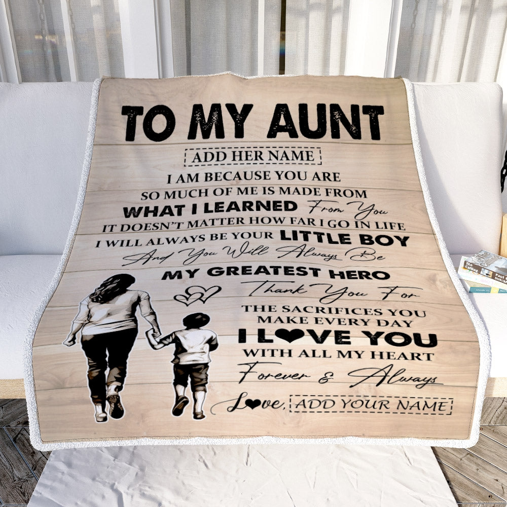 Personalized To My Aunt Gifts Blanket From Nephew Thank You My Hero Aunt Birthday Gift Mothers Day Thanksgiving Christmas Customized Fleece Throw Blanket | teecentury